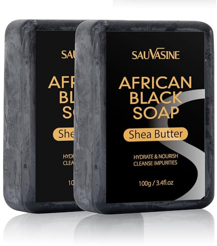 Afrikanische schwarze Seife mit Sheabutter - Hautpflegende feuchtigkeitsspendende Reinigungsseife für Gesicht und Körper