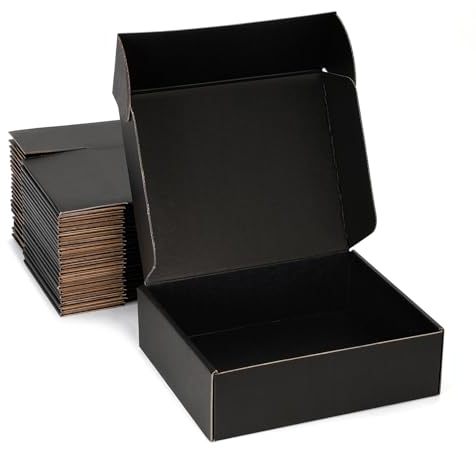 DUZCLI 9x9x3 Black Shipping Boxes for Small Business, Packing, 25 Pack