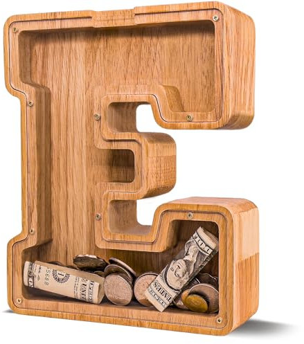 JOOMLAFLY Wooden Letter Piggy Bank for Kids - Larger Initial Coin Bank for Boys and Girls - Personalized Wood Money Bank for Birthday and Festival