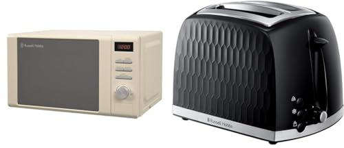 Russell Hobbs RHM2064C 20 Litre 800 W Cream Digital Heritage Microwave with 5 Power Levels & 26051 Cordless Electric Kettle - Contemporary Honeycomb Design