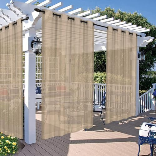 HANGEENGS Outdoor Vorhang Wetterfest Mit Ösen 2 Stück Außenvorhang Wasserdicht Winddicht Sonnenschutz Gardinen Outdoorvorhänge Für Balkon Pergola Garten Pavillon,Khaki,130x115 cm(BxH)