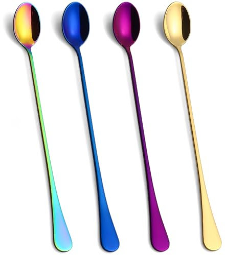 Lovingly Yours 9.5-Inch Long Spoons for Ice Tea, Ice Cream, Coffee - Stainless Steel Stirring Spoons, Set of 4