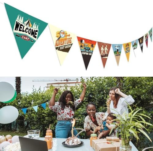 Pennant Banners, 3 Meters Colorful Triangle Bunting Flag Fabric Pennant Garland Bunting String Flag for Outdoor Travel Camping Party Decorations