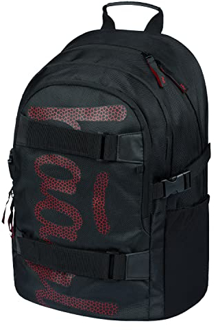 Baagl Schulrucksack für Jungen Mädchen Teenager - Skateboard Rucksack - Kinderrucksack mit Laptopfach und Brustgurt für Schule (Skate Red)