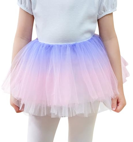 Bezioner Tutu Mädchen Gradient Tütü Rock 4 Schichten Ballettrock tüllrock für Kinder Lila+Rosa XS(1-3 Jahre,80-100 cm)