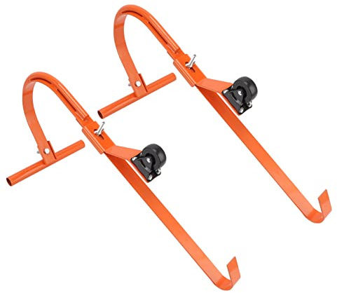 Ladder Roof Hook, 2 Pack Heavy Duty Ladder Stabilizer with Wheel and Rubber Grip for Accessing Roof Gutter, Orange
