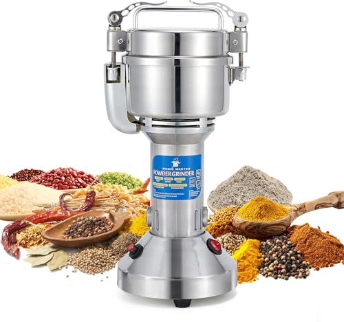 MAGIC MASTER 150g Electric Grain Mill Grinder - 800W High Speed Commercial Spice Grinder - Stainless Steel Dry Machine for Flour, Wheat, Nut, Corn, Rice, Pepper, Herbs, Coffee Beans - Upright, 110V