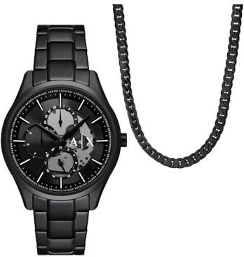 Armani Exchange analog kvartsur för män med rem i rostfritt stål AX7160SET, Svart, armband
