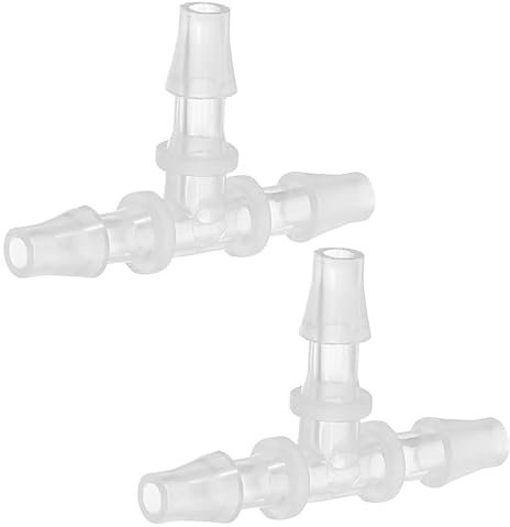 PATIKIL 3/16 Plastic Tee Hose Barb Fitting, 2 Pcs Equal T Shaped 3 Way Joint Splicer Mender Adapter Union Intersection Barbed Split for Air Water Fuel Gas Liquid Pipe, Transparent