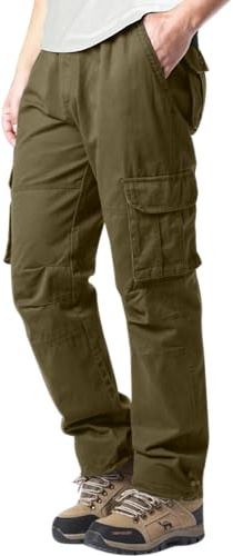 YAOHUOLE Pantalon Cargo Homme Coton Casual Sweatpants Taille Élastiqué Décontractées Pantalon Cargo Kaki M