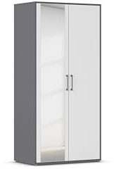 Rauch Möbel Hamilton, Kleiderschrank, Farbe Weiß/Grau metallic, Breite 93cm | Schrank, Mehrzweckschrank, 2-türig, Spiegel,, für Schlafzimmer, Kinderzimmer, Homeoffice, Abstellraum, Garderobe, Flur