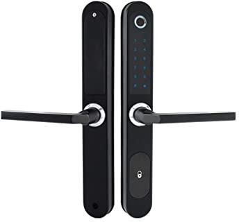 Waterproof Fingerprint Lock Outdoor Gate Lock App RFID Code Keyless Smart Lock Digital Electronic Door Lock for Glass Door(Black Right Push,6085)