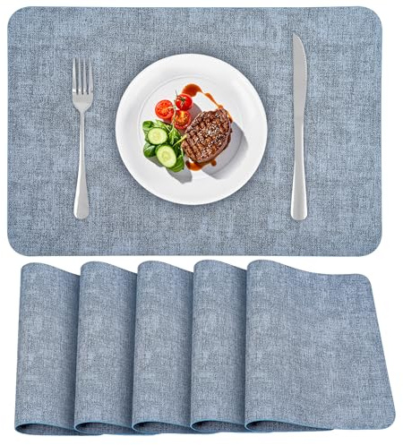 APLKER Platzsets Abwaschbar 6er Set Doppelseitigen Platzdeckchen | Tischsets Abwaschbar Platzdeckchen Abwaschbar Wasserdicht & Rutschfest für Küche Restaurant Hotel 40 × 30 CM Himmelblau