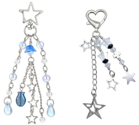 2 Stück Süße Handy-Anhänger, Y2K Ästhetische Stern Zubehör, Y2k Cute Keychain,Einzigartiger Fisch-Schlüsselanhänger, Taschenanhänger,Jellyfish Rucksack Anhänger,Quallentasche, Geldbörse, Dekoration