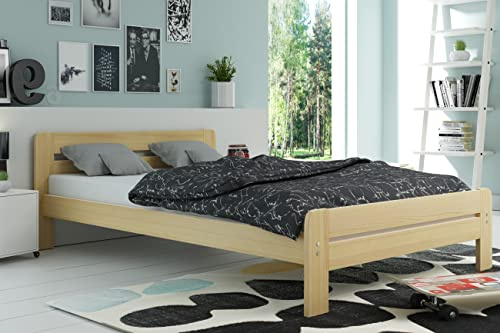 Interbeds Holzbett Bettgestell aus Holz Doppelbett Schlafzimmerbett Bettgestell aus Holz mit Lattenrost aus Massivholz (Natur, 140x200)