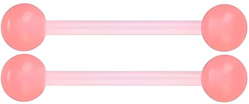 SREFGAS Rosa Leuchtend im Dunkeln Barbell Piercing Set für Damen Herren 14 G Acryl Zungenpiercing Bioflex Brustwarzenpiercing Bar Nippelpiercing Schmuck Kit Helix Kugel 2 stk Länge 16 MM