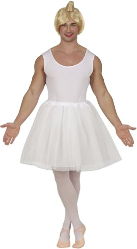 FIESTAS GUIRCA | Costume da Ballerino di Balletto (52-54/L) - Tuta e Tutù - Costumi da Danza per Addio al Celibato, Carnevale e Feste in Maschera - Ideale per Uomo Adulto - Bianco