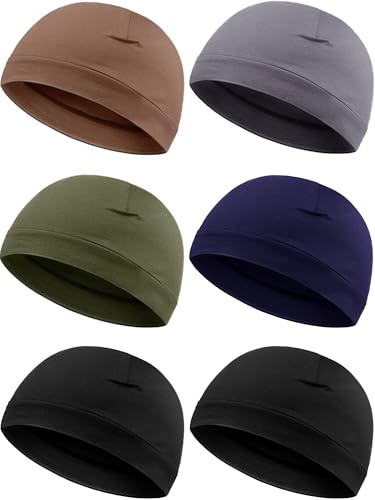 Syhood 6 Pieces Men Skull Caps Cotton Beanies Caps Sleep Hats Multifunctional Helmet Liner Headwear for Men and Women (Stylish Color)