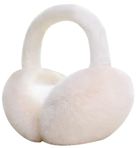 SUODAO Winter Ear Muffs, Soft Warm Ear Muffs for Women, Foldable Windproof Plush Fluffy Earmuffs Fur Ear Warmers Earmuff Winter Ear Covers for Cold Winter Warm Earwarmer for Men, Women (White)