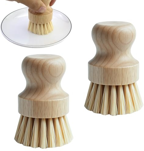 2 Piezas Madera Cepillo para Verduras, Cepillo de Cocina de Madera con bambú,Cepillo Fregar Platos para champiñones,Lavar los Platos