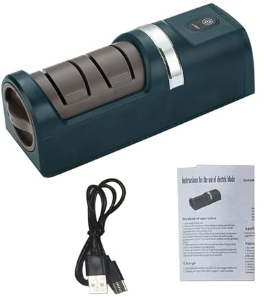 Affilacoltelli elettrico portatile ricaricabile tramite USB con base antiscivolo mola fine grossolana per uso domestico di campeggio all'aperto dello chef di (Verde)