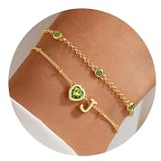 Turandoss armband med bokstäver damer guld födelsesten augusti peridot armband bokstäver ett hjärta flicka, födelsedagspresent för kvinnor tonåring flickor mamma fru alla hjärtans dag årsdag smycken