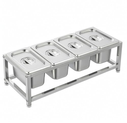 SUNNYNEST 4-Grid Stainless Steel Spice Box Set with Lid & Spoon, Food-Grade Condiment Storage Container, Removable Compartments for Bar, Restaurant & Home Kitchen (Without spoon)