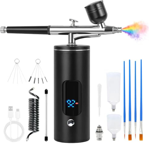 Air Brush Paint Kit 0.35mm Nozzle, 3 Pressure Levels, Non-Clogging, Black | Rechargeable Cordless Airbrush Kit with Compressor, Ideal for Nail Art, Makeup, Barber, Painting and Cake Decorating