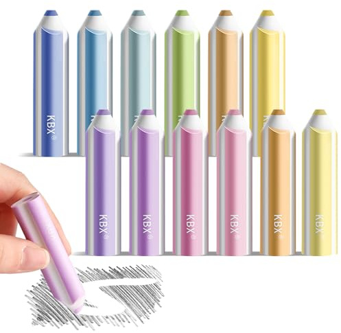 Gsrhzd Gomme, Lot 12 Pièces Forme de Crayon Gommes, Mignon Coloré Sans Poussière Erase, Ergonomique, pour Étudiants Enseignants Dessin Croquis Écriture, Effaceur avec Finition Nette et Précise
