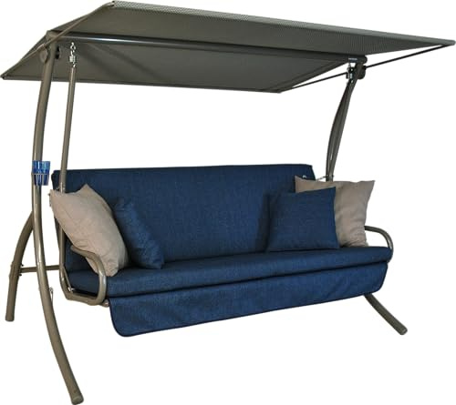 ANGERER Hollywoodschaukel Drift Smart blau | Gartenschaukel Made in Germany, Schaukel zum Sitzen, Liegen und Entspannen, inklusive Bett-Funktion, einfache Montage