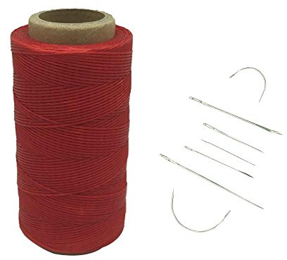 Yulakes - Filo cerato, 1 mm, 260 metri, per uso con aghi da cuoio nel cucito e nella lavorazione del cuoio, con 7 aghi per cuoio Red