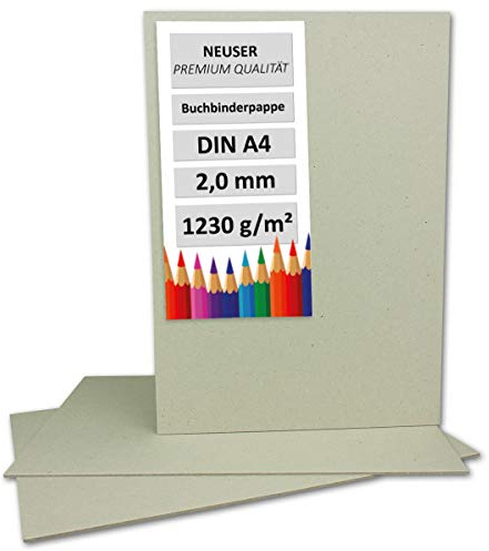 10 stycken bokbindningspapper DIN A4 – tjocklek 2,0 mm (0,20 cm) – grammage: 1230 g/m² – format: 29,7 x 21 cm – färg: grå-brun
