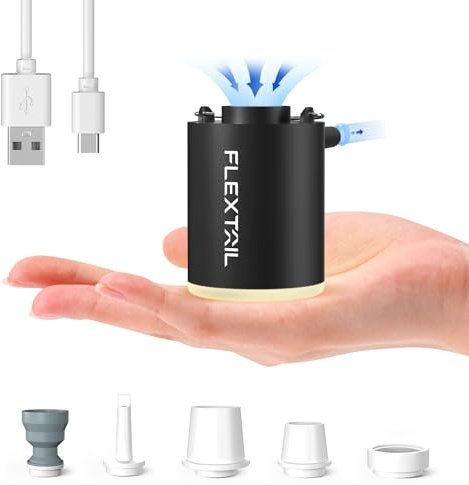 FLEXTAILGEAR Mini Pump Pro, Pompe Électrique Portable Ultraléger, Lampe Camping 3 Luminosités, Débit d'air 180L/min, Batterie Rechargeable, Matelas Gonflable, Anneau de Natation, Sac sous Vide