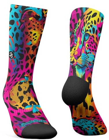 Jungle Socks Chaussettes de sport longues colorées et amusantes pour hommes et femmes, pour le CrossFit, le cyclisme, la course à pied, le VTT. Conçu en Europe. 35-38 EU.