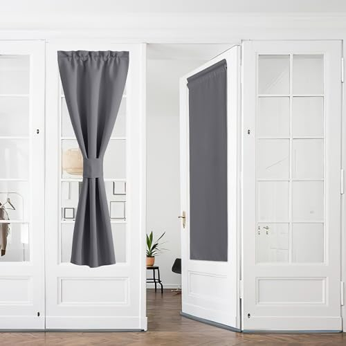 PONY DANCE Tende Oscuranti per Interni 2 Pezzi 60x240 CM Tende a Vetro per Porta Finestra Tendine Termica per Cucina con Tasca Moderne Curtains, Grigio