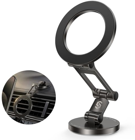 SYNCWIRE Fits MagSafe Car Mount, [Flexible Three-axis] Magnetic Car Phone Holder 360° Rotation[All Metal Body] Car Holder Strong Magnets Dashboard Mount iPhone 17 Pro Max 16 15 14 13 & All Cell Phones