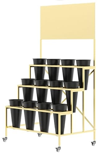 Présentoir à Fleurs Roulant avec seaux, Chariot à Fleurs Mobile Robuste, étagère en métal pour Plantes, présentoir Mobile pour Magasin de Fleurs avec Roues, pour fleuristes, fêtes