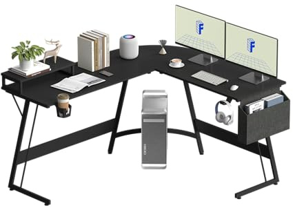 FLEXISPOT L-förmiger Gaming-Schreibtisch, ergonomischer Eckschreibtisch, Computertisch, großer PC-Schreibtisch mit Monitorständer für Zuhause und Büro, Schwarz, 147x127x75cm