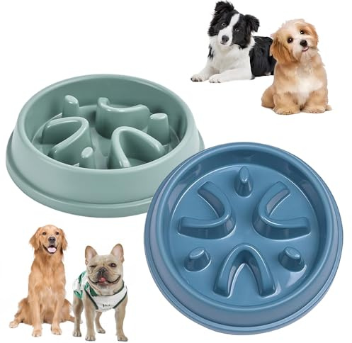 Roysmart Pack of 2 anti-sling dog bowls, anti-slinging bowl for dogs, slow feeder, feeding bowl for small and medium pets, 21 x 4.5 cm