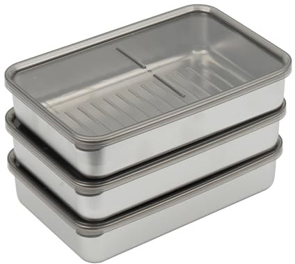 OVIRSHOP Kühlschrank Aufschnittbox Fresh, 3 Stück Edelstahl Aufschnittboxen Stapelbare Lebensmittel Aufbewahrungsbox Frischhaltedosen 900ML