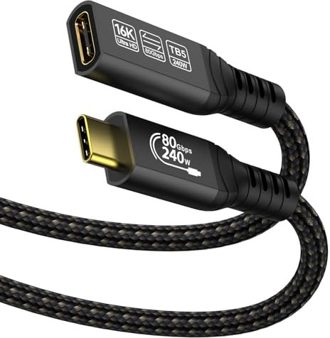 ConnBull USB C Extension Cable 80Gbps for Thunderbolt 5 Support 240W Charging and 16K/8K Display, Type C Extender Cord Male to Female Compatible with USBC Hub/iPhone16/MacBook/iPad, 0.5m
