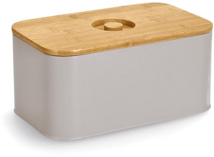 Zeller 25164 brödlåda med bambulock, metall, beige