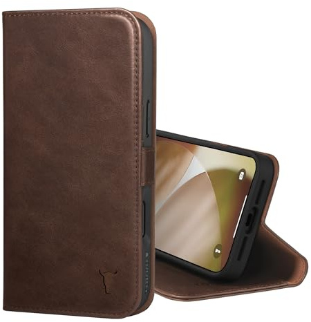 TORRO Hülle kompatibel mit iPhone 17 Pro 6.3 2025 - Echt Leder Hülle mit Standfunktion und Kartenfächern (kompatibel mit Offiziellen MagSafe-Ladegeräten) - Dunkelbraun