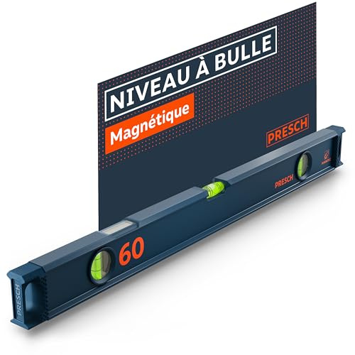 Presch Livella a bolla magnetica 60cm - Fiala infrangibile con pendenza 2% - Finestra di lettura verticale - Tappi antiscivolo innovativi - Superficie di misura precisa - Livella magnetica
