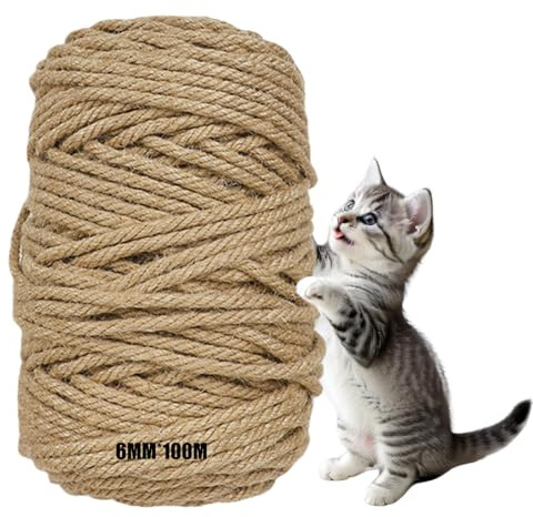Calenxy Corde en sisal de 100 m pour arbre à chat, corde en sisal de 6 mm pour chat, arbre à chat, maison, jardin, artisanat, bricolage, décoration, cordon de rechange