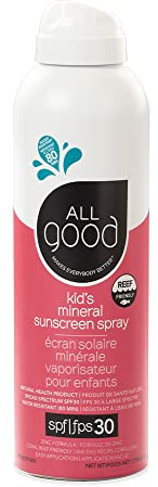 All Good Baby & Kids Sunscreen Spray - UVA/UVB Broad Spectrum, SPF 30, Zinc Oxide, Coral Reef Friendly, Water Resistant, Calendula, Aloe (6 oz)