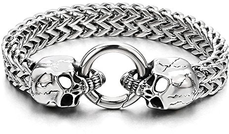 COOLSTEELANDBEYOND Gotik Biker Herren Schädel Franco Link Panzerkette Armband aus Edelstahl mit Federringverschluss