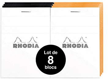 Rhodia 112019AMZC - Packung mit 8 Notizblöcken DIN A7, 7,4x10,5 cm, kariert, 80 Blatt, 80g, flexibel und strapazierfähig, 8 Stück, Orange/Schwarz