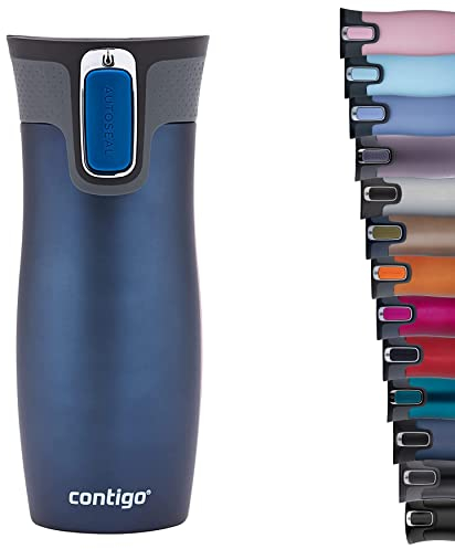 Contigo West Loop Autoseal Travel Mug, Stainless Steel Thermal Mug, Vacuum Flask, Leakproof Tumbler, Coffee Mug with BPA Easy-Clean Lid, 470 ml, Monaco