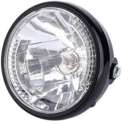 Fydun Faro anteriore a LED per moto, 7 pollici Faro anteriore a LED giallo per moto universale 12V H4 35W con staffa nera